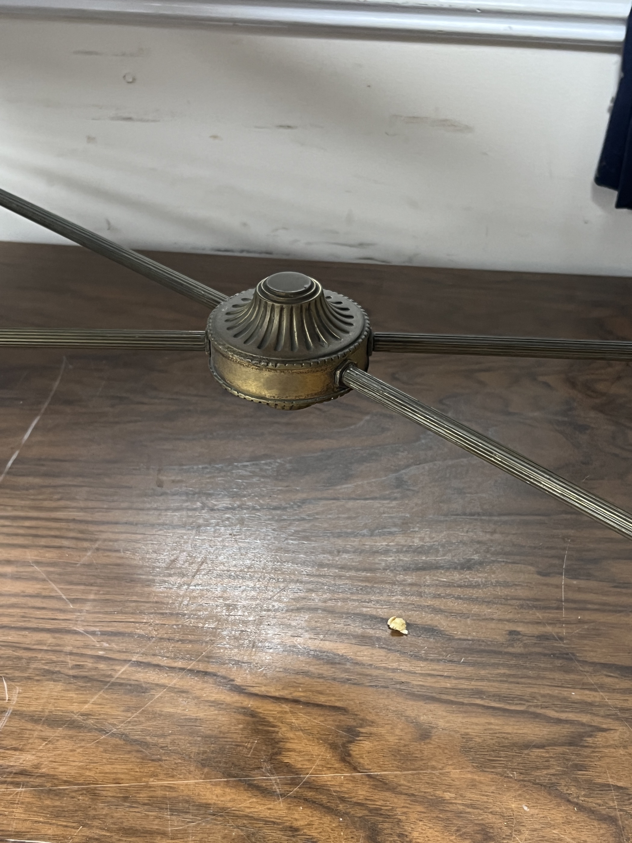 A mid century rectangular brass and mahogany leather topped coffee table with lion paw feet, width 107cm, depth 44cm, height 38cm